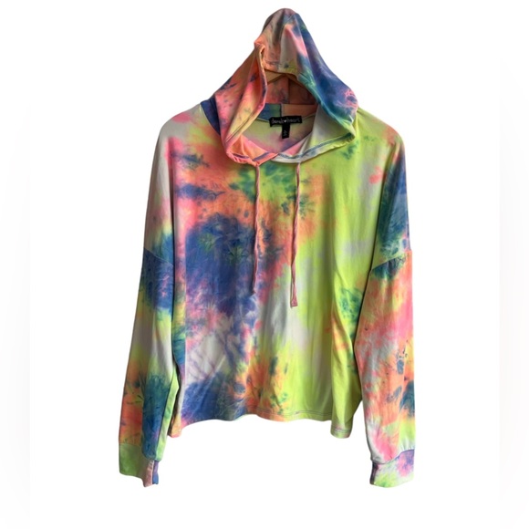 Derek Heart Tops - Derek Heart Tie-Dye Pullover Hoodie Size L Soft Colorful Neon Rainbow Cozy